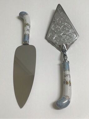 Sheffield England Cake Pie Server SET House of Prill Aqua Gold Floral Vintage